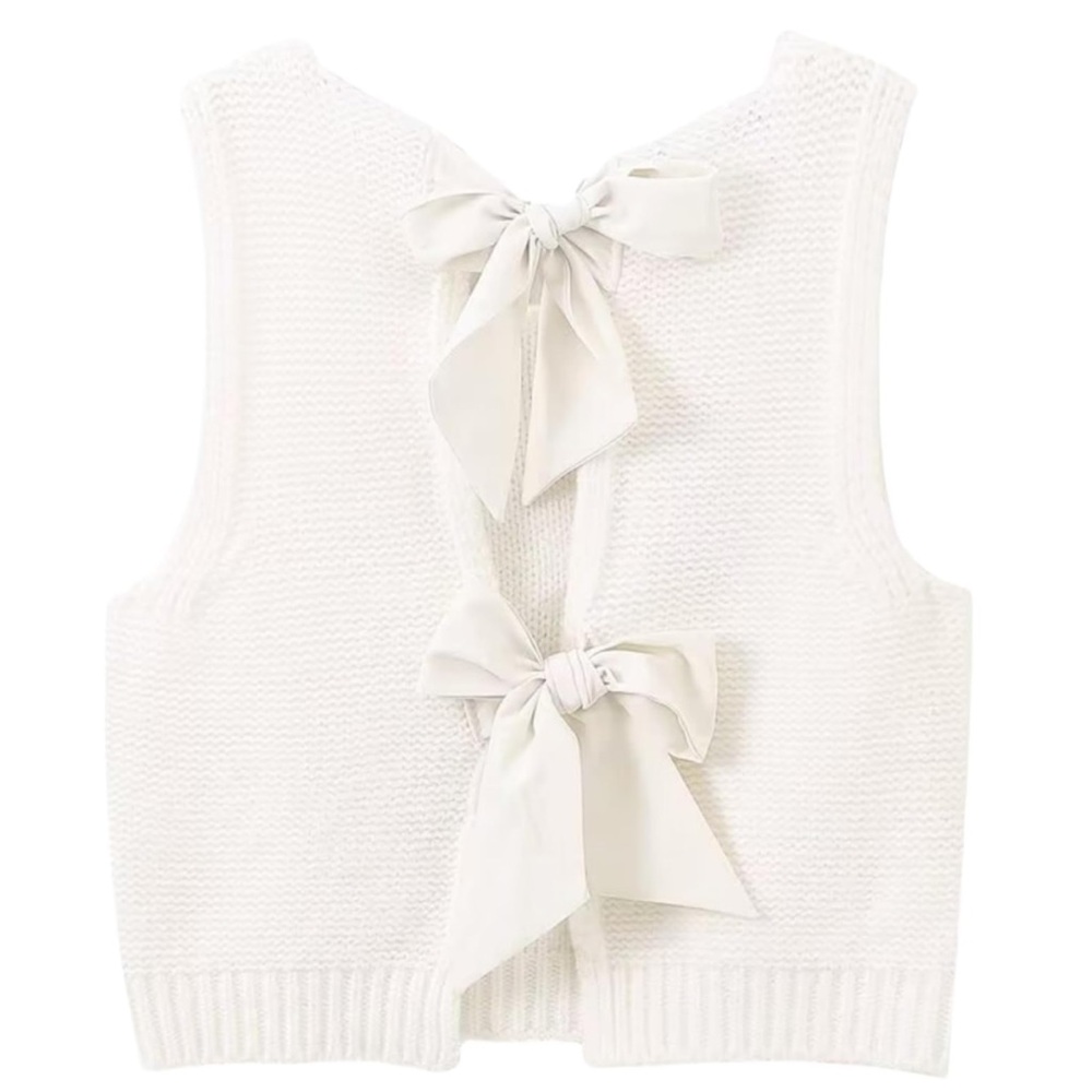 Elegant White Bow-Back Crop Top